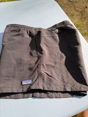 Patagonia black men's swim shorts with logo patch